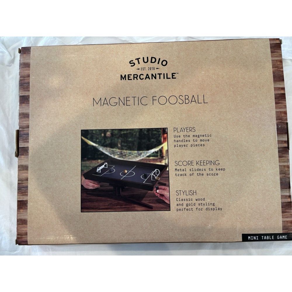 Magnetic Foosball Mini Table Game Scorekeeping, Classic Wood And Gold Styling